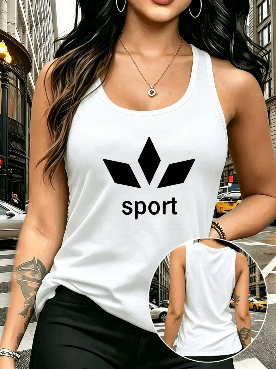 Y2K Women's Sleeveless Tank Top, Simple and Stylish, Casual Fashion, Women's Spring/Summer Casual Swear, Sizes S, M, L, XL, XXL+6417 - White