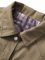 DIFFELEMENT Men's Lapel Work Jacket, Structured, Wear-Resistant, Windproof, Woven Fabric, Multiple Pockets, Metal Snap Buttons, Simple Solid Color, Versatile Fit, Suitable for Urban Commuting, Street Outings, Outdoor Casual Wear, Spring and Autumn - Khaki