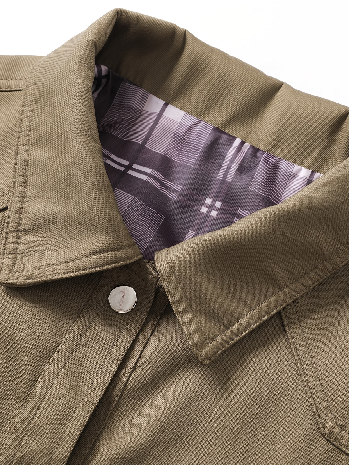 DIFFELEMENT Men's Lapel Work Jacket, Structured, Wear-Resistant, Windproof, Woven Fabric, Multiple Pockets, Metal Snap Buttons, Simple Solid Color, Versatile Fit, Suitable for Urban Commuting, Street Outings, Outdoor Casual Wear, Spring and Autumn - Khaki
