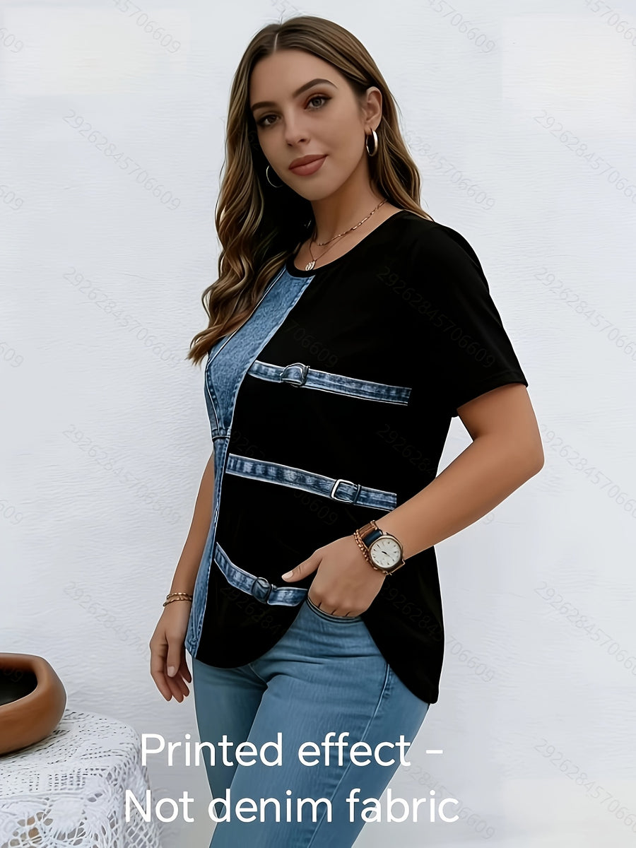 New Women'S Short-Sleeve T-Shirt for Spring And Summer, Featuring a Casual Printed Design, Perfect for Street Fashion And Versatile Outings - Black