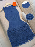 Beach Vacation Style, Handcrafted Tassel Design, And Slender High-End Elegant Vest Dress, High-End And Dignified, Versatile And Fashionable - Blue