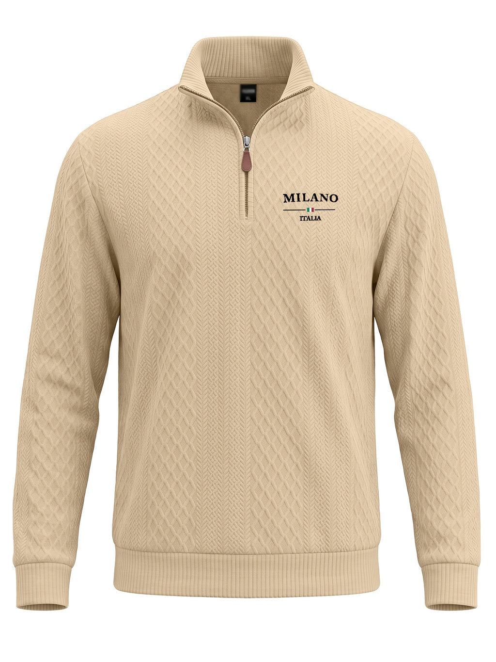 BOWZ Men's Fashion Henley Shirt, Solid Color Half-Zip Knit Top, Autumn/Winter Casual Long-Sleeve T-Shirt, Stylish and Versatile, Warm and Breathable, Suitable for Outdoor Sports and Daily Wear, Random Fabric Texture - Light Khaki