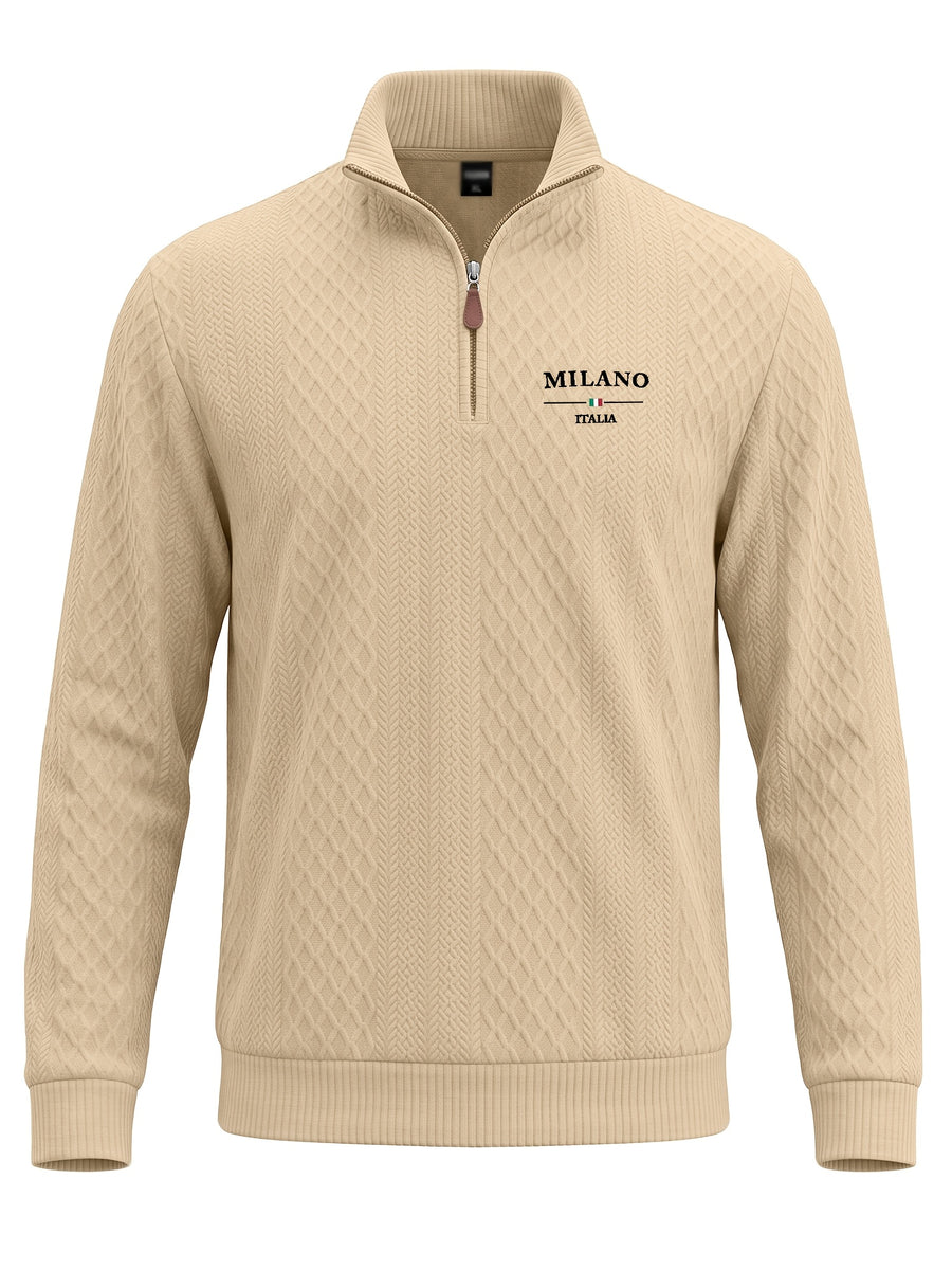 BOWZ Men's Fashion Henley Shirt, Solid Color Half-Zip Knit Top, Autumn/Winter Casual Long-Sleeve T-Shirt, Stylish and Versatile, Warm and Breathable, Suitable for Outdoor Sports and Daily Wear, Random Fabric Texture - Light Khaki