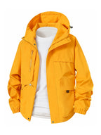 Men'S Lightweight Hooded Softshell Jacket - a Classic, Rugged, And Casual Full-Zip Coat with Multiple Pockets. Suitable for Hiking, Camping, Travel, And Daily Commuting; Ideal for Spring, Summer, And Autumn Wear. A Great Gift Choice for Men - Orange