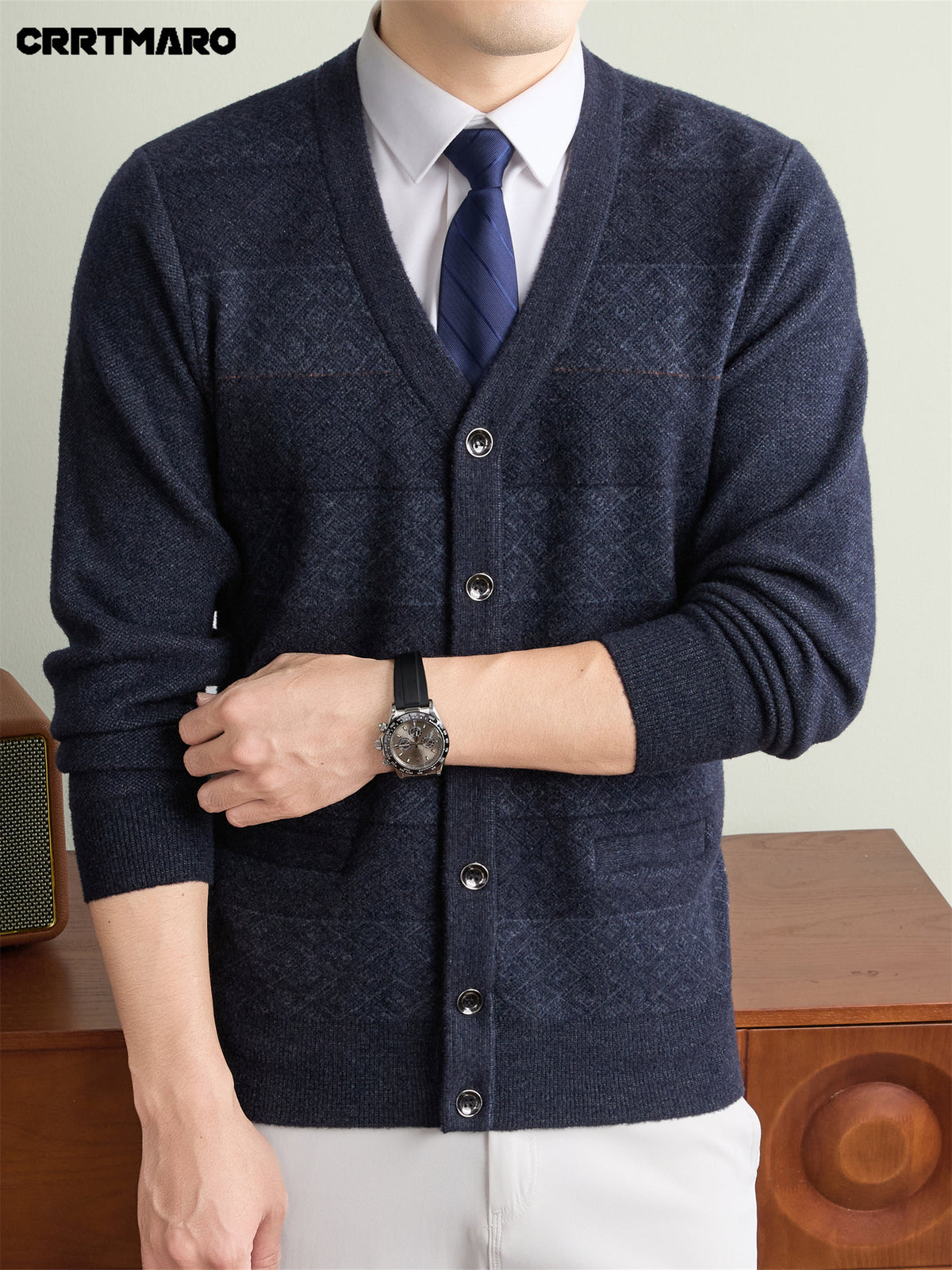 Men's Thick, V Neck Knit Cardigan, Warm Casual Layering Top for Fall and Winter - Colorful Blue
