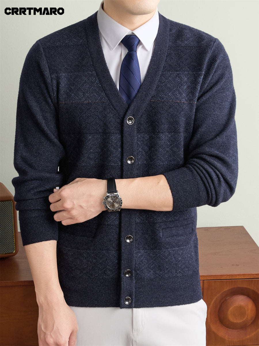 Men's Thick, V Neck Knit Cardigan, Warm Casual Layering Top for Fall and Winter - Colorful Blue