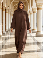 1pc (Headscarf Not Included) Elegant Holiday Style Loose Wrinkled Versatile Solid Color Suitable for Daily Wear Comfortable Casual Loose Comfortable Women'S Abaya Dress. Abayas for Women Muslim Long Dresses for Women Abaya Damen Ladies Abaya Robe Ma - Coffee Color