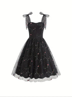 Women'S Princess Dress, Chic Summer Waist-Cinching Tube Top Hepburn Style Cami Dress, Vintage - Black