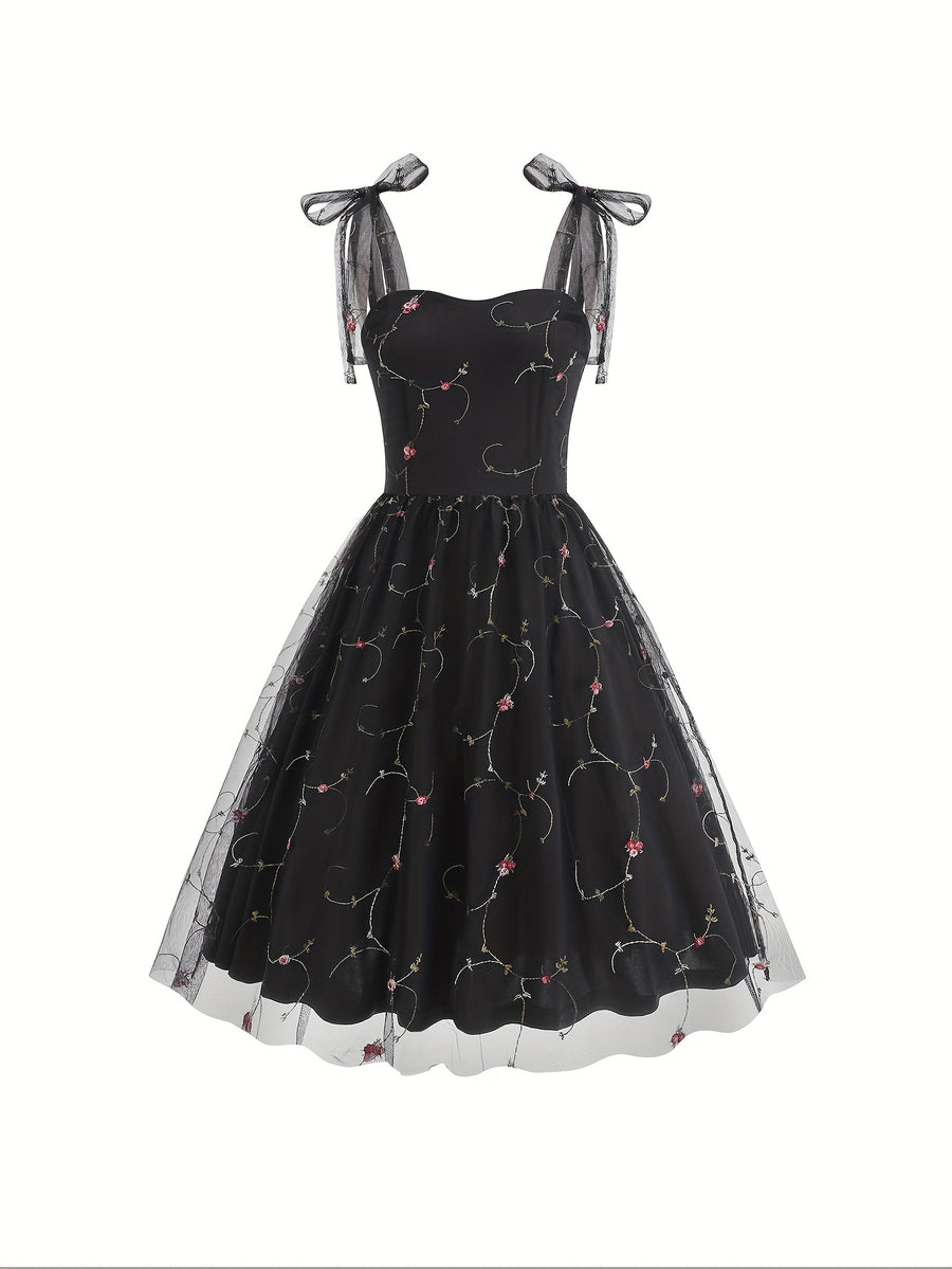 Women'S Princess Dress, Chic Summer Waist-Cinching Tube Top Hepburn Style Cami Dress, Vintage - Black