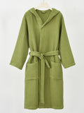 A 100% Waffle- Hooded Bathrobe with Quick-absorbing and Excellent Warmth Properties, Ideal for Bathing, Swimming, and Vacation Wear. Suitable for Sleeping. Features a Very Loose Fit. Perfect as a Holiday Gift for Family, Friends, or Partners - Green