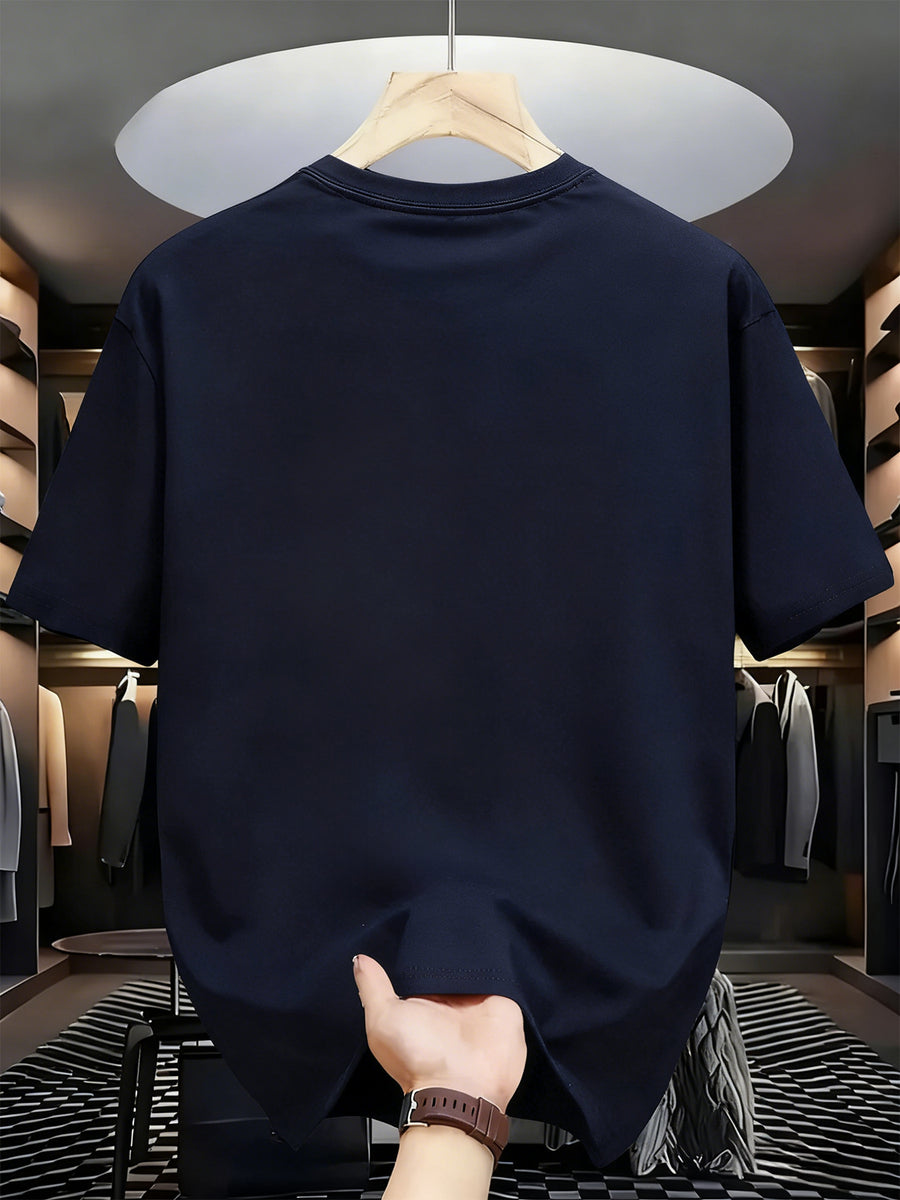 Men's New 100% Cotton T-Shirt with MINIMAL Print, Comfortable, Soft, and Breathable for Summer Casual Daily Wear - Navy blue color
