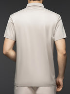 [Shule Water OBM] Summer New Men'S Casual T-Shirt Polo Shirt Mid-Age Solid Color Lapel Short Sleeve Seamless T-Shirt - Beige Color