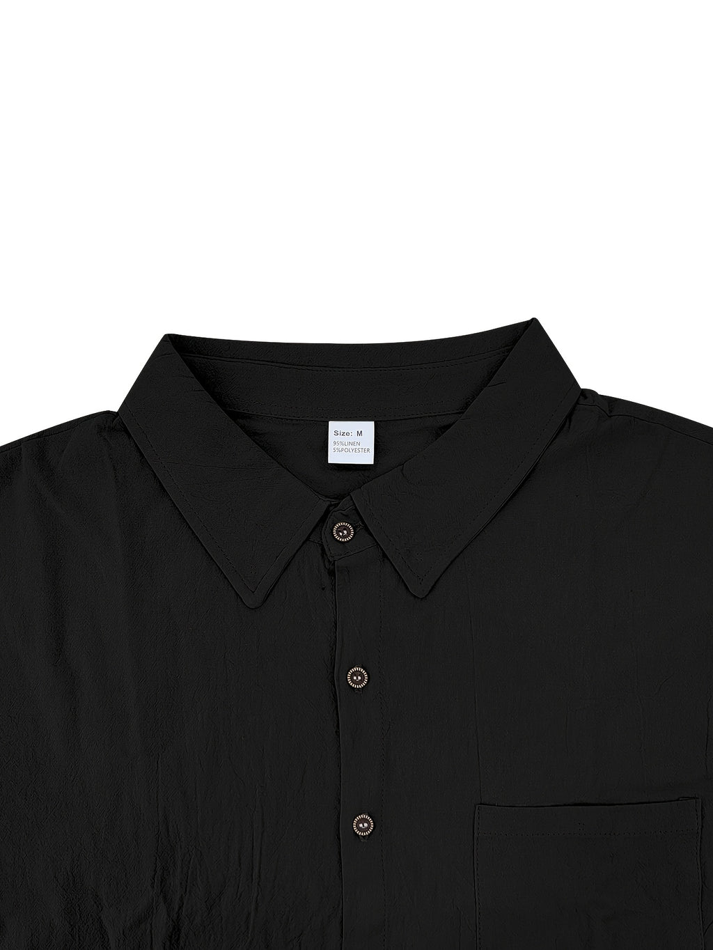Men'S Linen Blend Long Sleeve Collared Button-Up Shirt, Casual Textured Wrinkle-Resistant Summer Top, Single Pocket Design with Adjustable Cuffs, Loose Fit Lightweight Breathable Beach Linen Shirt, V-Neck Relaxed Casual Shirt, Suitable for Vacation - Black