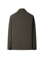 Men'S Stand-Up Collar Zip-Up Lightweight Business Jacket, Textured Wrinkled Fabric with Fine Check Breathable Full Lining, Zipper And Button Double-Breasted Casual Commuter Trench Coat, Curved Side Zip Pockets Slight Body-Shaping Top - Dark green gray