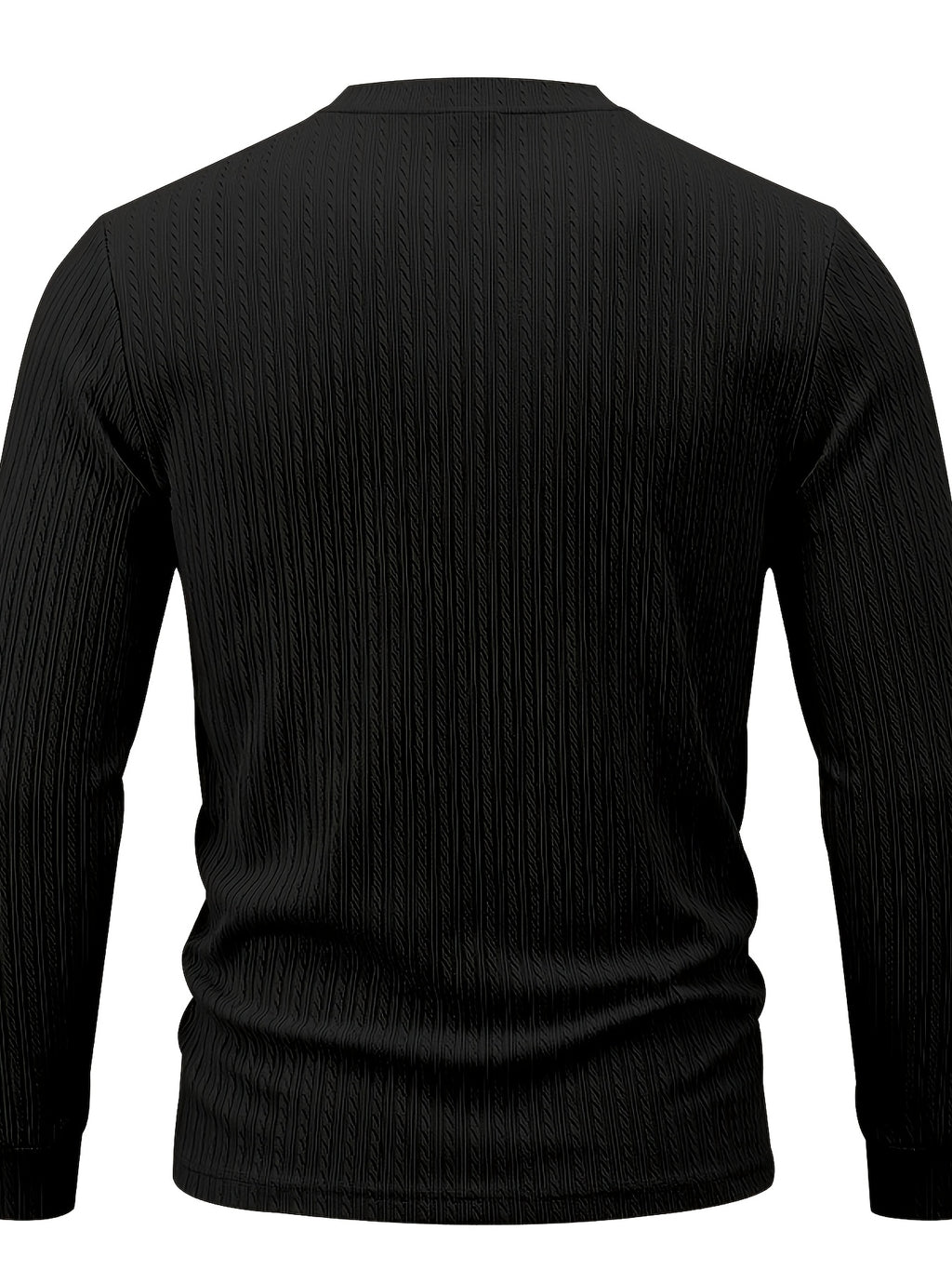 1pc Men'S Jacquard Long Sleeve Henley Shirt Solid Striped Textured Fabric with Stretch Street Style Casual Top for Autumn Winter Fashion White Matchable Pullover Base Layer - Black