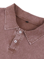 240G Heavyweight Combed Pure Men'S POLO Shirt Easy Retro Washed Loose Lapel Short Sleeve Skin-Friendly Temperament Autumn Summer Daily Commute Casual Top - Light Brown-1
