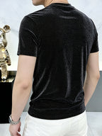 Men's Hollow-Out Short-Sleeve T-Shirt - Breathable Round Neck Solid Color Tee with Asymmetrical Cut-Out, Suitable for Summer Parties, Casual & -Casual Wear, Versatile for Layering or Standalone Outfits - 10309 Hui-8330