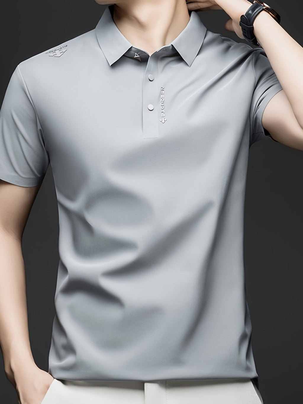 Men'S Summer Short Sleeve Polo Shirt, 3D Structured Collar, Durable And Non-Collapsing, Neckline And Shoulder Line Shaping, Moisture Wicking And Breathable, Non-Sweaty for Long Sitting - SINBOS - Light Grey