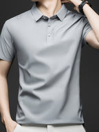 Men'S Summer Short Sleeve Polo Shirt, 3D Structured Collar, Durable And Non-Collapsing, Neckline And Shoulder Line Shaping, Moisture Wicking And Breathable, Non-Sweaty for Long Sitting - SINBOS - Light Grey