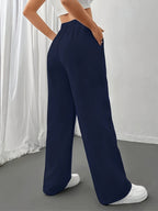 Women's Casual Jogger Pants with Drawstring Waist & Elastic Cuffs - All-Season Comfort Polyester, Trendy Geometric Print Straight-Leg Design for Workouts & Casual Attire, Jogging Pants - Navy Color