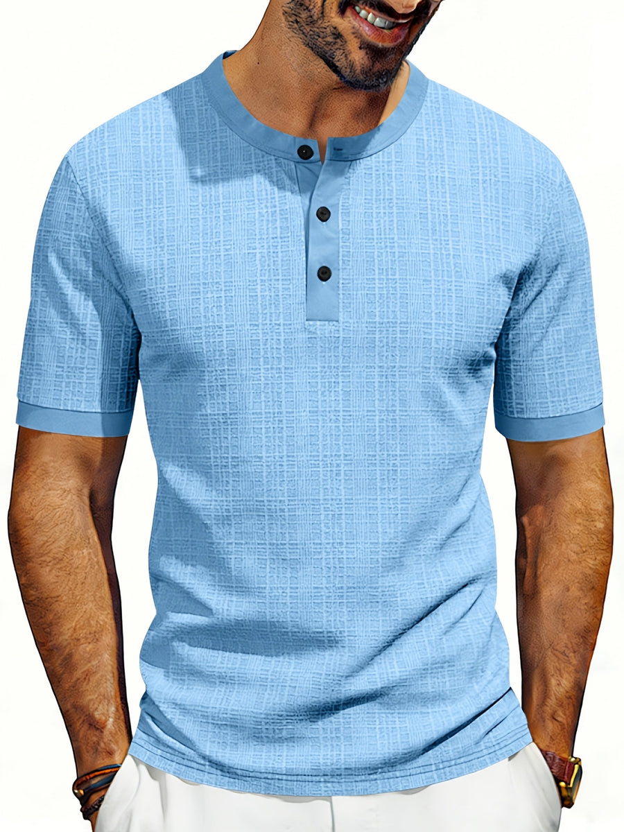 Men'S Loose Casual Henley Short-Sleeve Shirts for Summer - Light Blue