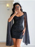 Elegant, Exquisite And Fashionable Women'S Hip-Hugging Mini Bridesmaid Dress - Black