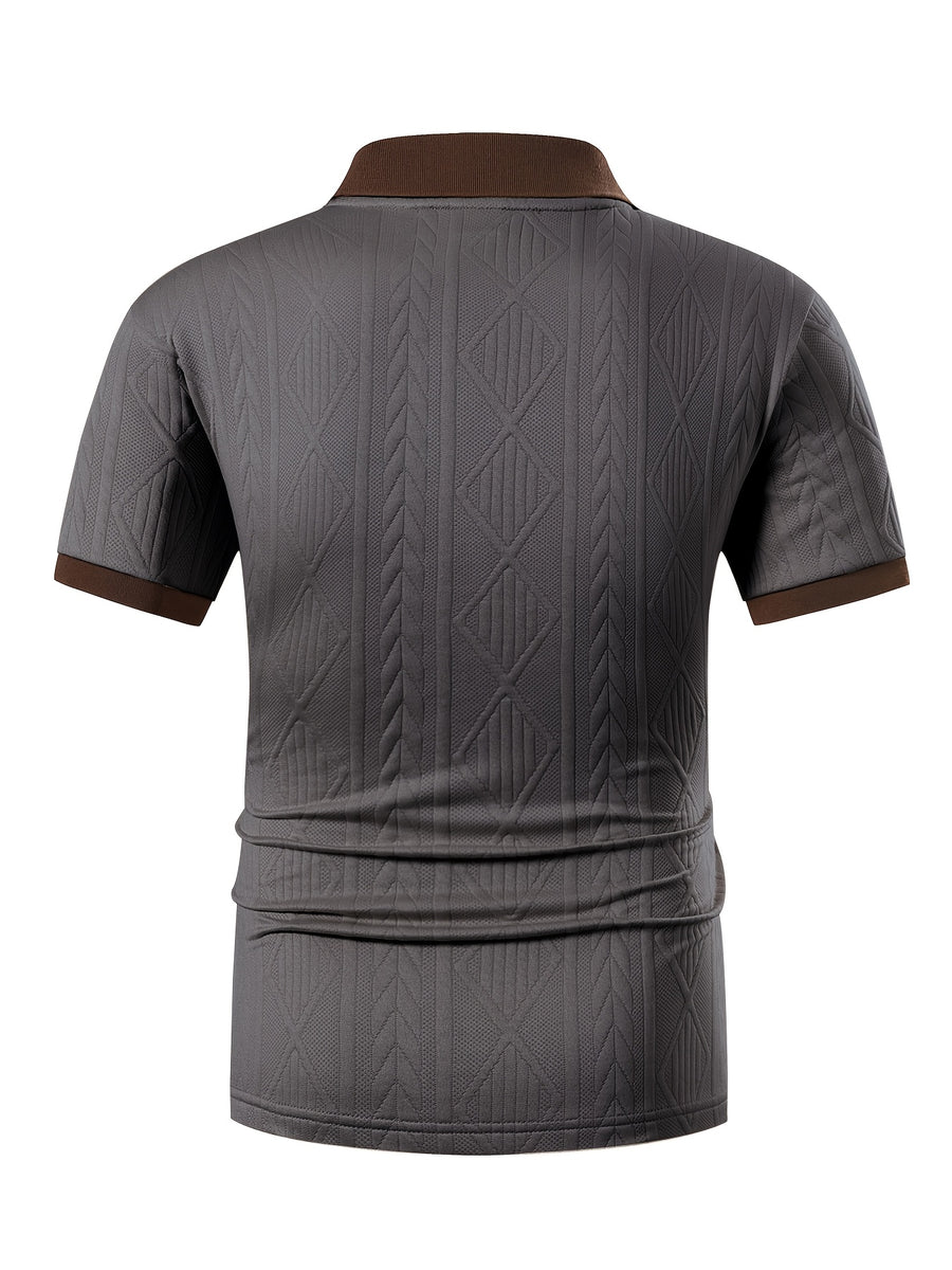 Men'S Fashion Polo Shirt, Golf Character 3D Pattern Print, Foamed Heavy Craft, Spring Summer Short Sleeve, Exquisite Jacquard Fabric, Comfortable And Skin-Friendly, Elegant Contrast Collar Design, Casual Trendy Versatile, Golf Wear, Premium T-Shirt - Grey