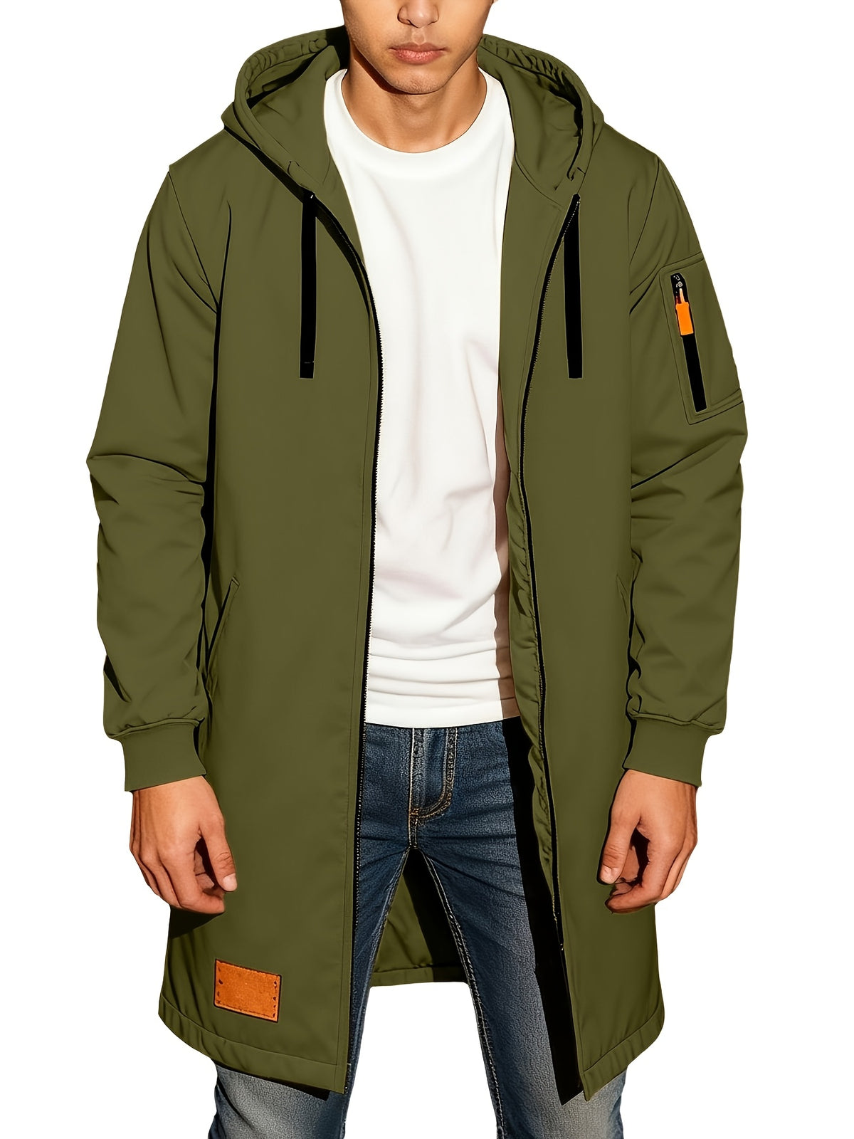 New Men's Casual Sports Sweatshirt and Hooded Long Knitted Jacket, Featuring a Multi-pocket Style. The Overall Fit Is Loose and Elegant. Fashionable Outdoor Casual Sweatshirt, Long-sleeved Cardigan, Hooded Design, Winter Clothes for Men - Olive Green