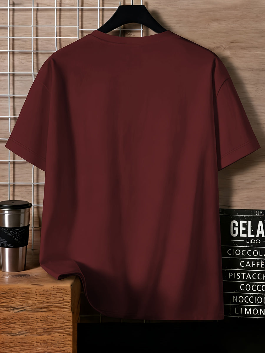 Disney Mickey Black And White Vertical Letter Print Round Neck Short Sleeve T-Shirt, a Minimalist And Trendy Top - Burgundy
