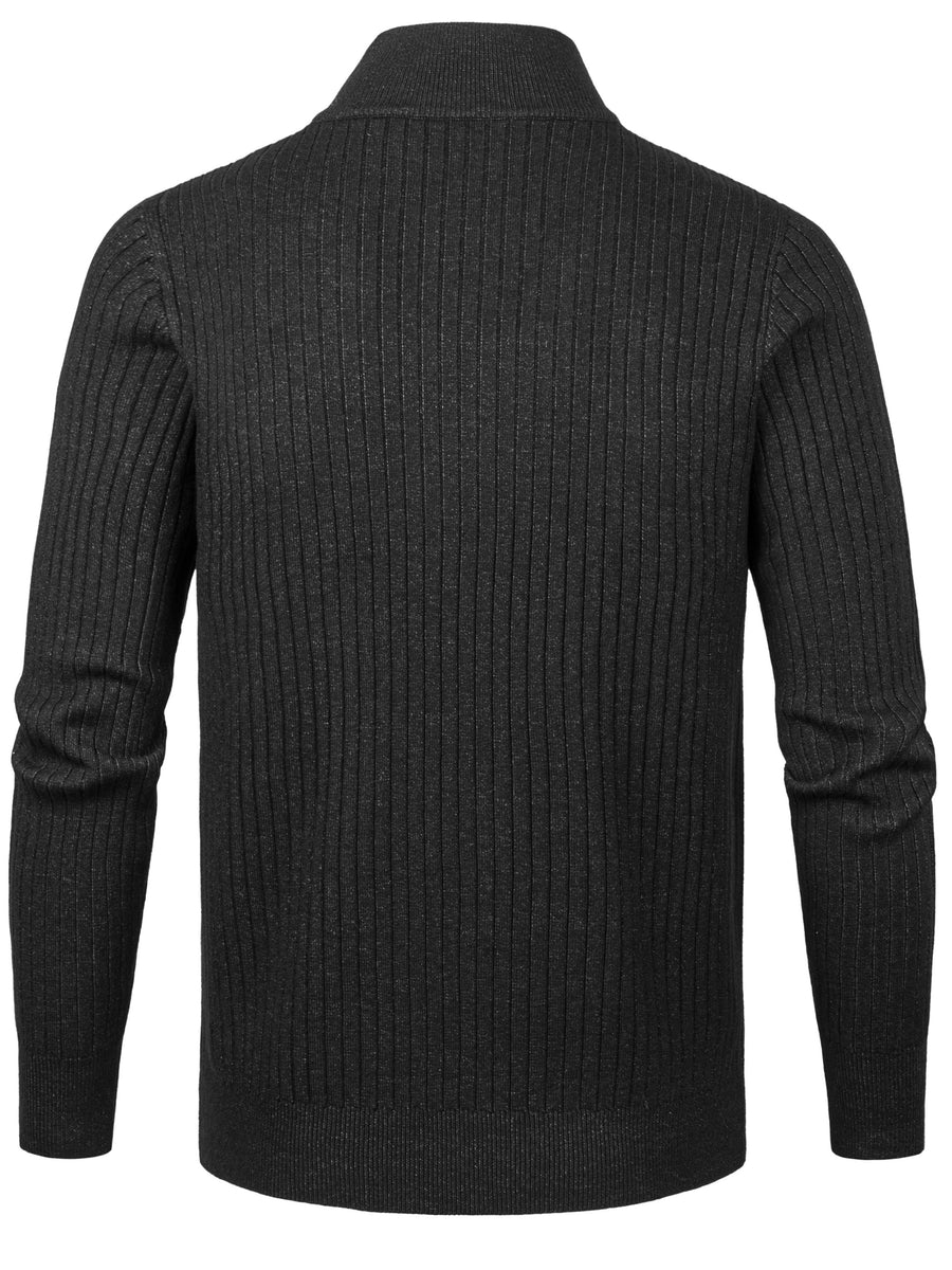 2026 Spring/Fall New Men'S Knitted Rib-Striped Zip-Up Cardigan | Stand Collar, Medium Stretch Fabric, Long Sleeve, Casual And Versatile Fit Minimalist Layering - Black Gray