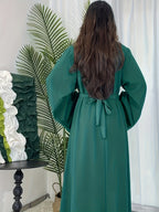 Women's Elegant Green Flared Sleeve Long Dress, Loose Fit, Versatile for All Seasons, Suitable for Home, Festive, and Traditional Attire - Green