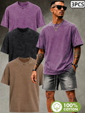 [Villa Le Water OBM] 3pcs Set American Retro Washed Distressed Round Neck Short Sleeve T-Shirt Men'S Summer Loose Trendy All-Match - Steel