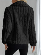 Double-Sided Lapel Button Elegant Top Coat - Black