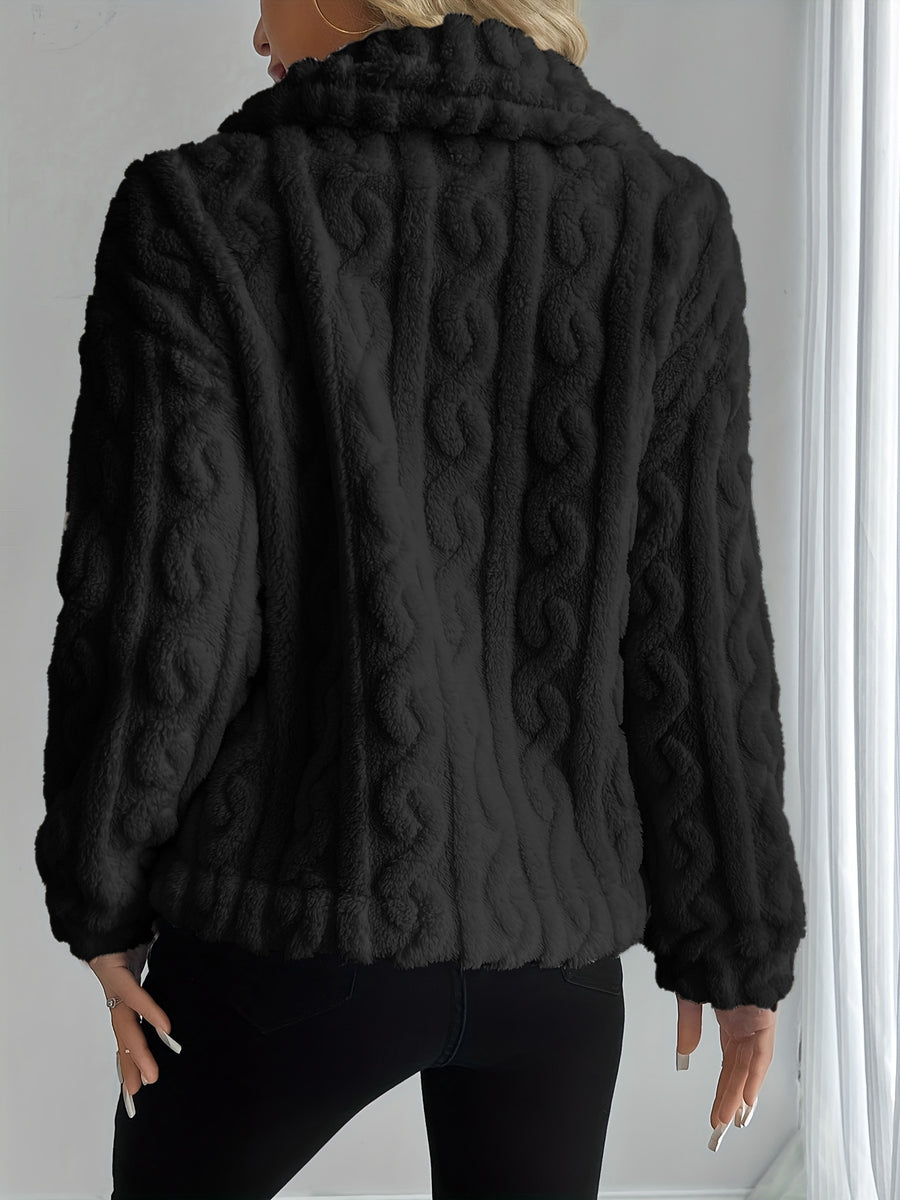 Double-Sided Lapel Button Elegant Top Coat - Black