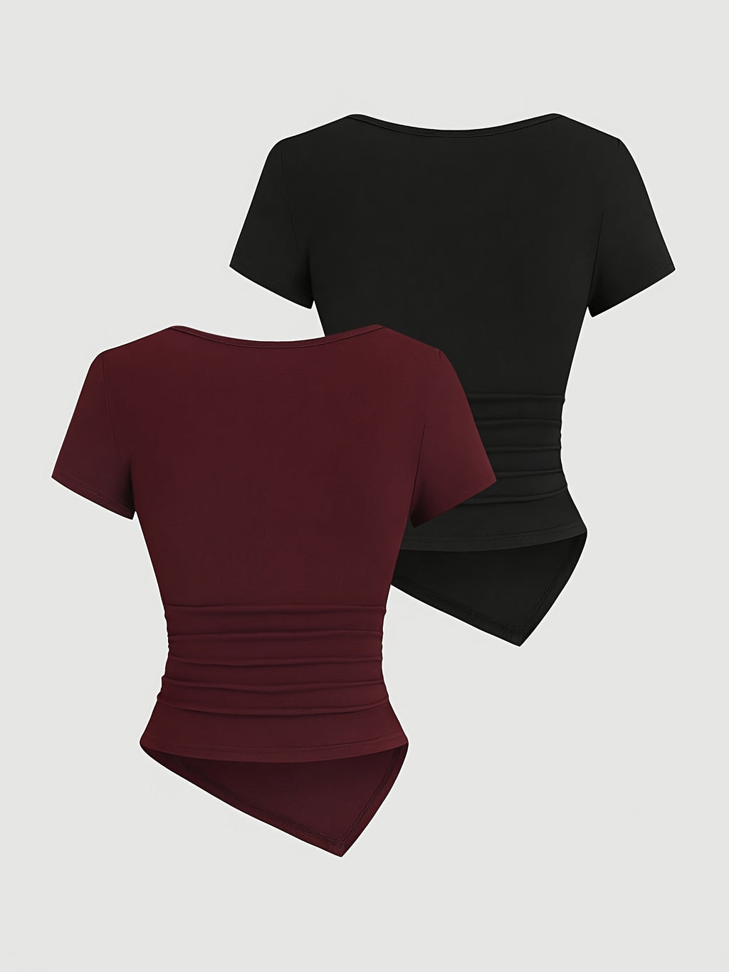 Spring And Summer Women'S Casual Two-Piece Set Featuring a Easy And Stylish T-Shirt - Jujube Red + Black