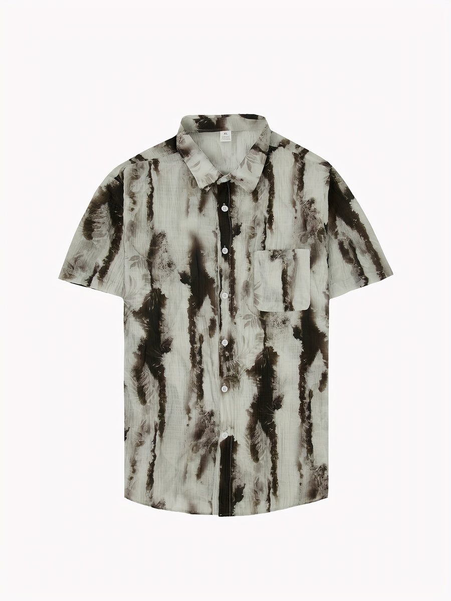 Hot-weather Guys, Check This Out! Summer Lightweight Tie-dye Short-sleeve Shirt, Hawaiian-style Slim-fit Beach Vacation Top, Chinese Size, Please Check The Size Guide Carefully - Yellow