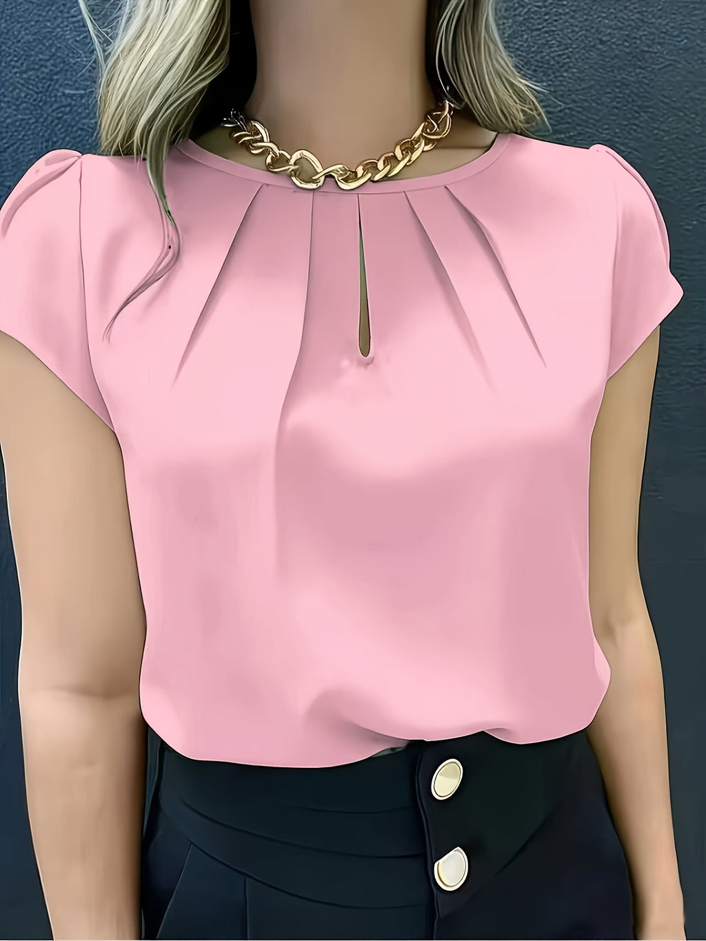 Elegant Fashion Solid Color Round Neck Top for Women - Pink Color