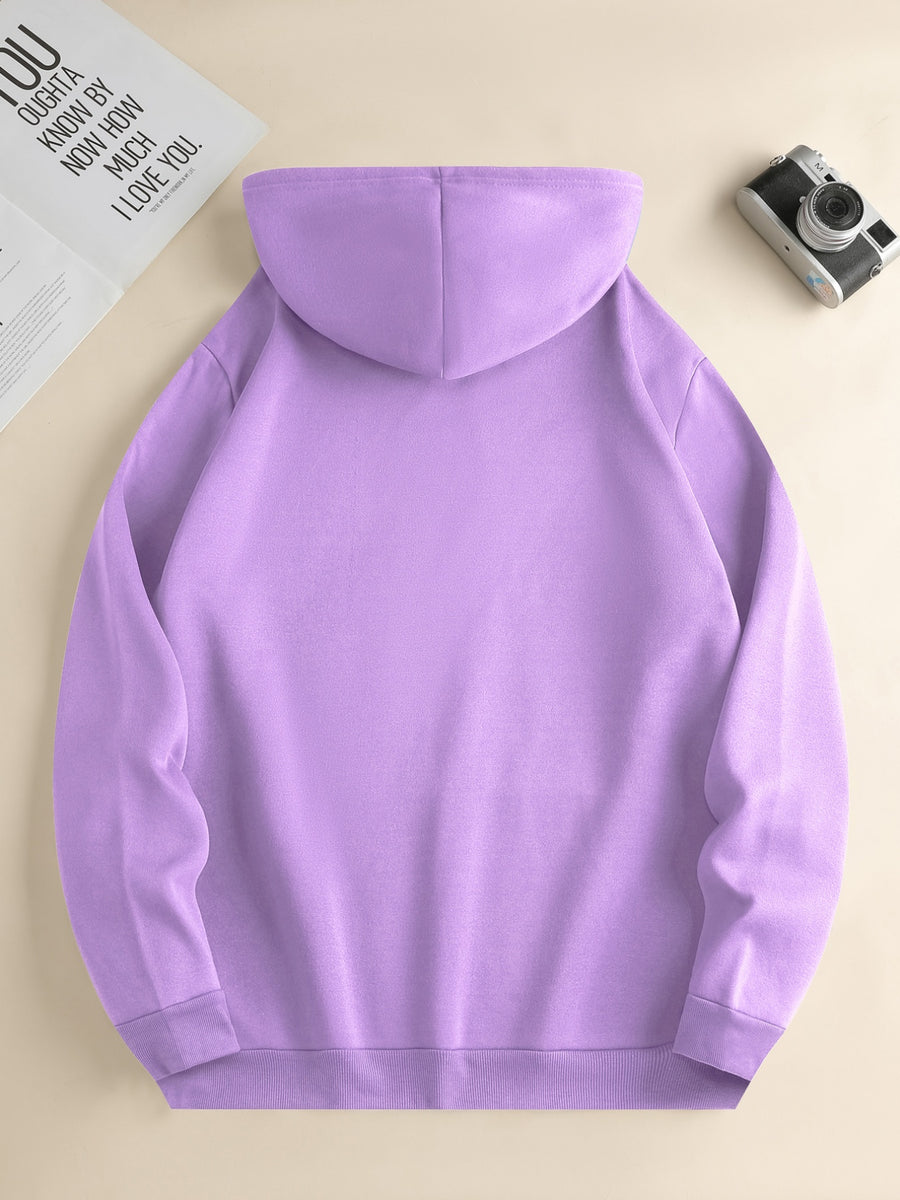 Men's Fashionable Hoodie, Loose-fit Casual Top with "X" Letter Print, Long-sleeve Sweatshirt Featuring a Kangaroo Pocket, Made of Casual Polyester Knit Fabric, Machine Washable, Suitable for Outdoor Casual Wear - Light Purple