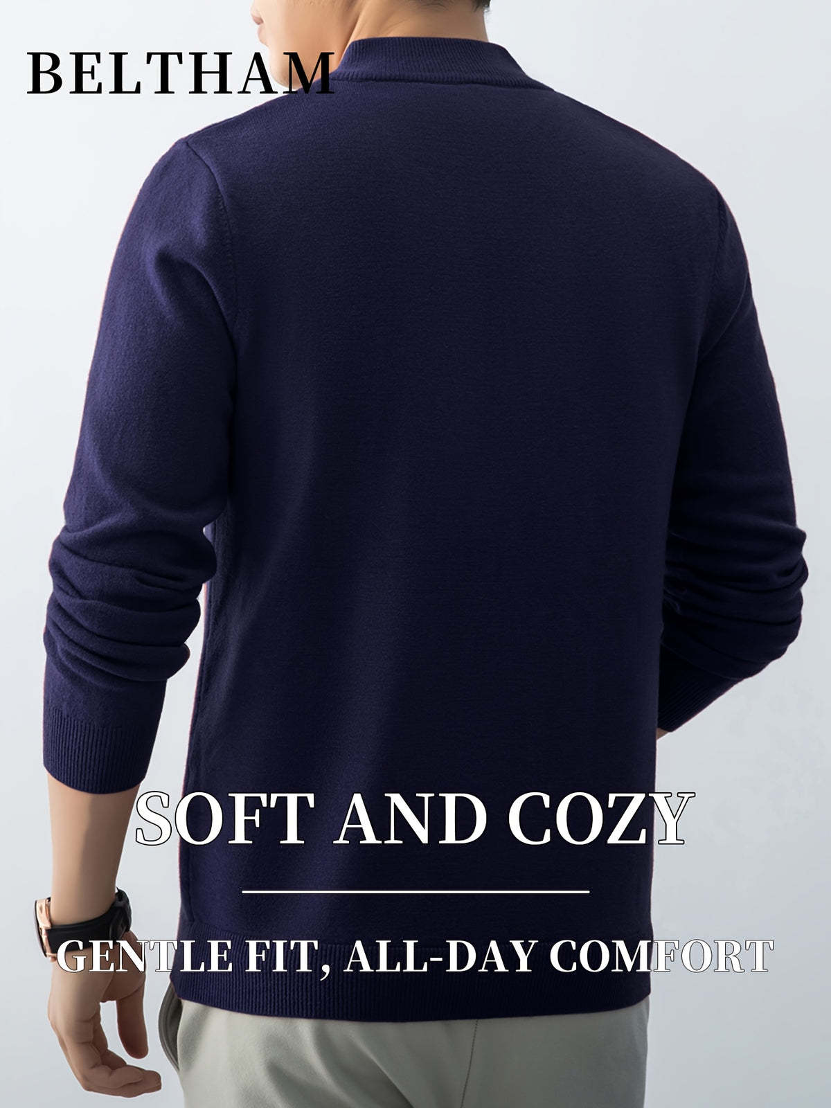 2pcs New Spring Autumn Winter Men'S Knit Cardigan, Ideal Gift for Father And Husband, Solid Color Zipper Design Sweater, Elegant Versatile Knit Cardigan Coat, Suitable for Daily Casual Business Sports Outdoor Camping Fishing Wear - Navy Color