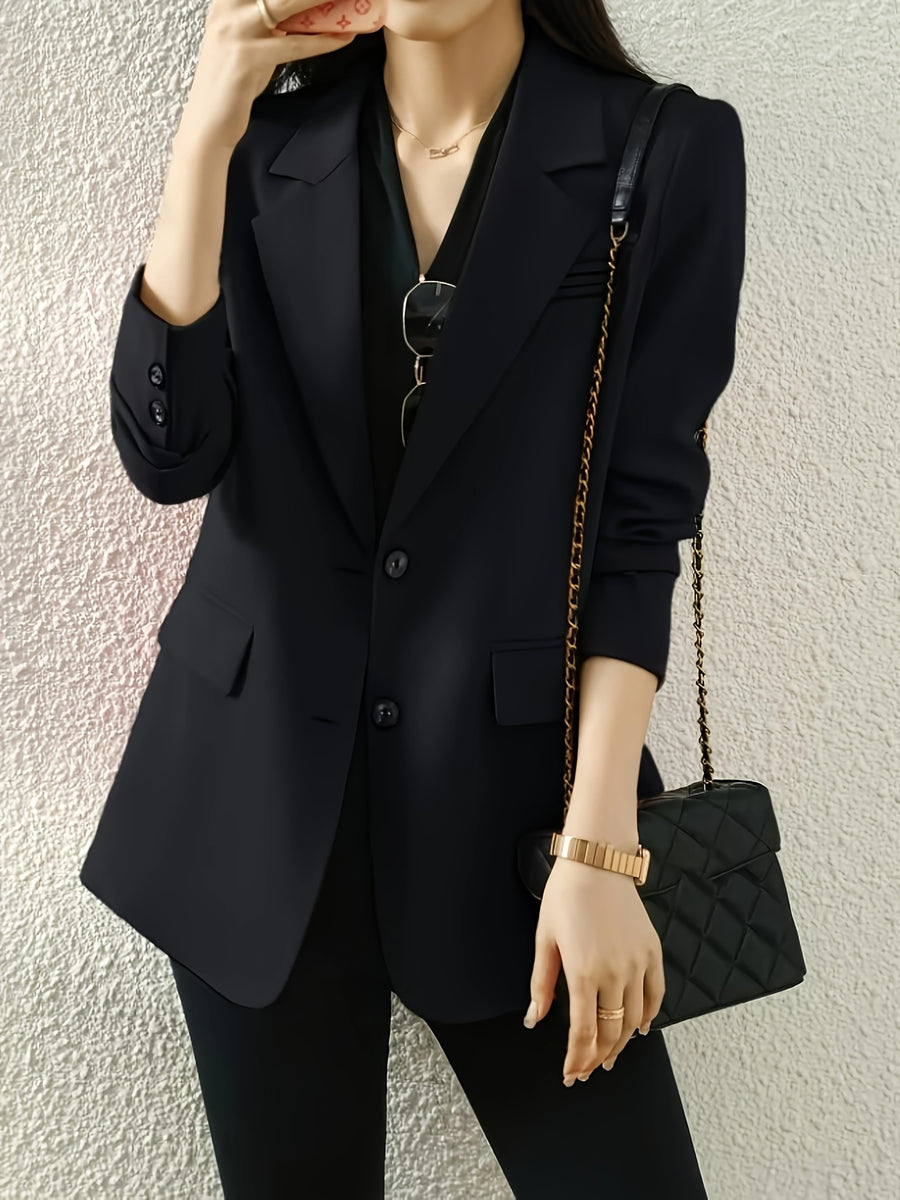 (YYTT) Fashion Women'S Elegant Suit Jacket Trendy Casual Back Slit Button-Detail Solid Color Lapel Single-Button Suit Coat - Black