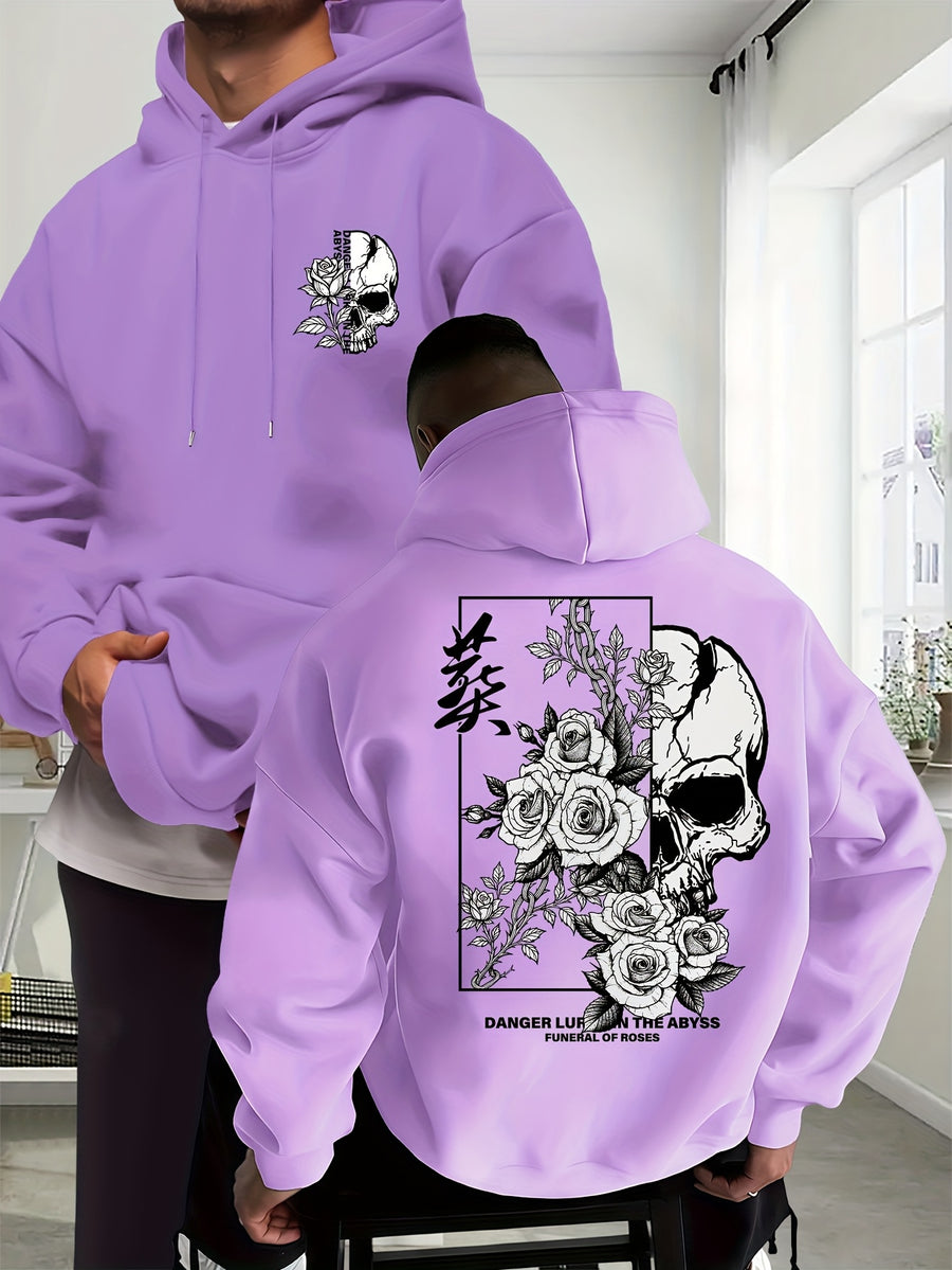 New Trendy Men'S Autumn And Winter Hooded Sweatshirt, Casual Everyday Drawstring Hoodie with Creative Design Print, Kangaroo Pouch Front Pocket, Unisex Tops - Light Purple