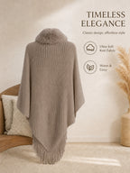 Women's Loose-fitting, Batwing-sleeve, Cape-style Cardigan; a Reversible Wrap with a Shawl Collar-a Stylish Piece for Casual Attire and a Great Gift for Autumn and Winter. - Khaki