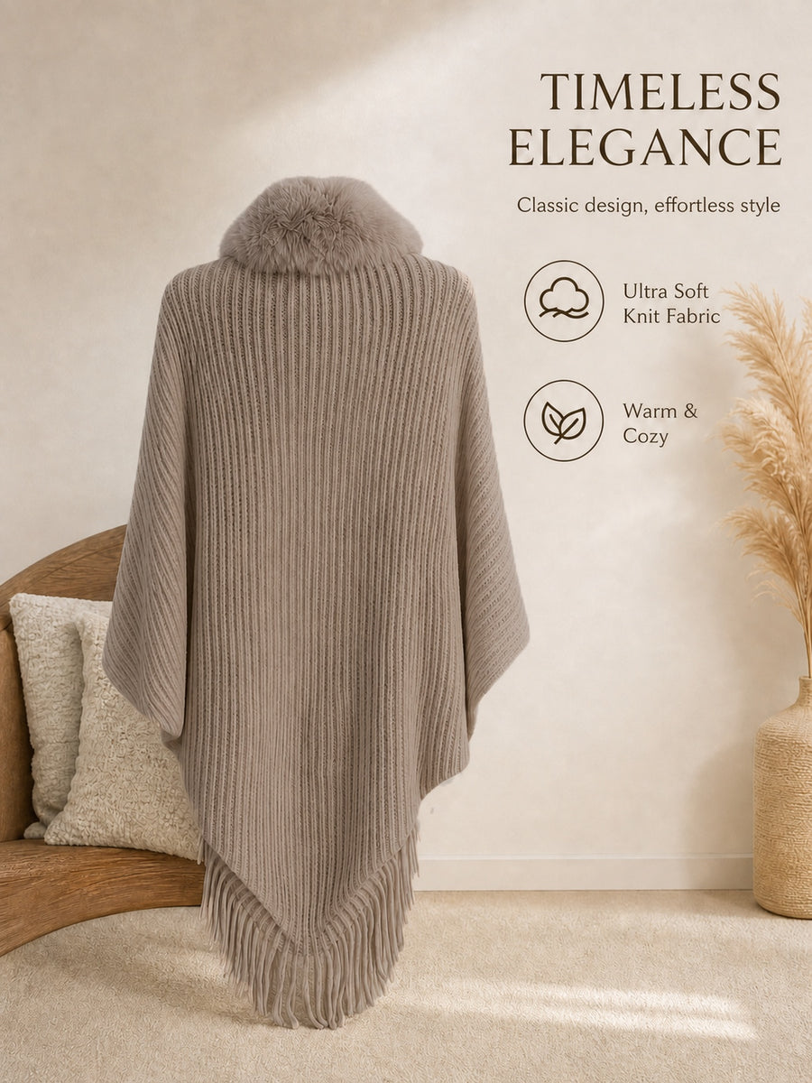 Women's Loose-fitting, Batwing-sleeve, Cape-style Cardigan; a Reversible Wrap with a Shawl Collar-a Stylish Piece for Casual Attire and a Great Gift for Autumn and Winter. - Khaki