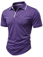 Summer Men'S Short Sleeve T-Shirt, Men'S Business Shirt, Round Neck Lapel Contrast Men'S T-Shirt, Casual Party, Suitable for Various Styles, Travel, Golf, Daily, Suburban Tourism, Family Travel, Parent-Teacher Meeting, Casual Short Sleeve Top, Knit - Purple
