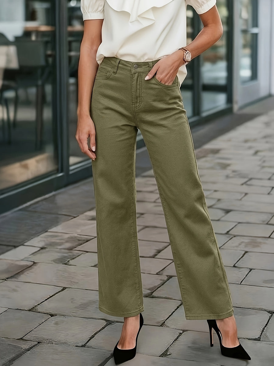 26SS Women'S Minimalist Light Green Wide Straight Casual Pants, Suitable for Everyday Wear, Versatile Long Pants - Matcha Color