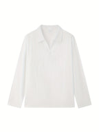 Men's Casual Shirt Outdoor Wear Easy And Comfortable V-neck Design Lapel Autumn Long-sleeved Commuting Men's Top - White