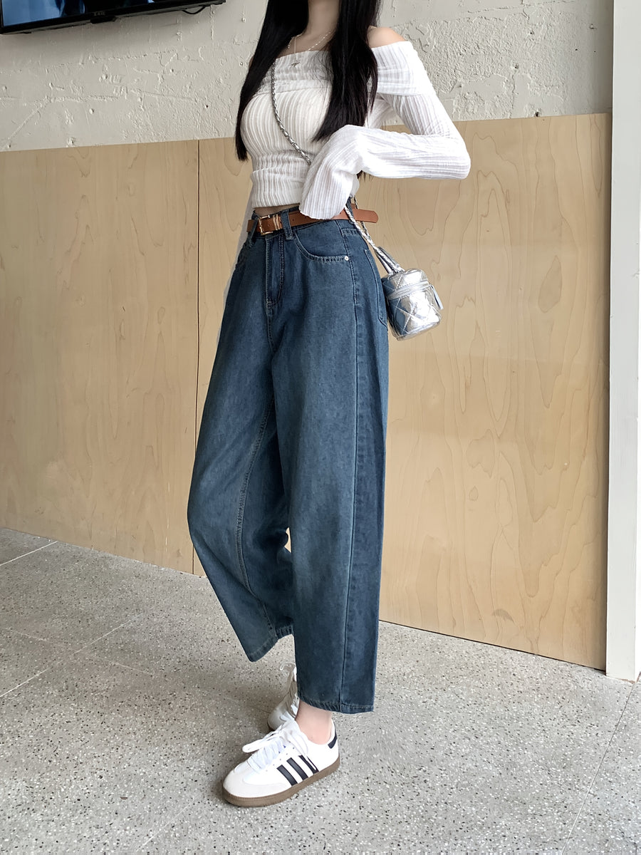 1pc Western New Women'S Fashion Comfortable - Design Sense, Loose All-Match/Daily Commute Harem Dad Pants Carrot Jeans, Elastic Waist Ankle Pants, Belt Not Included - Medium Blue