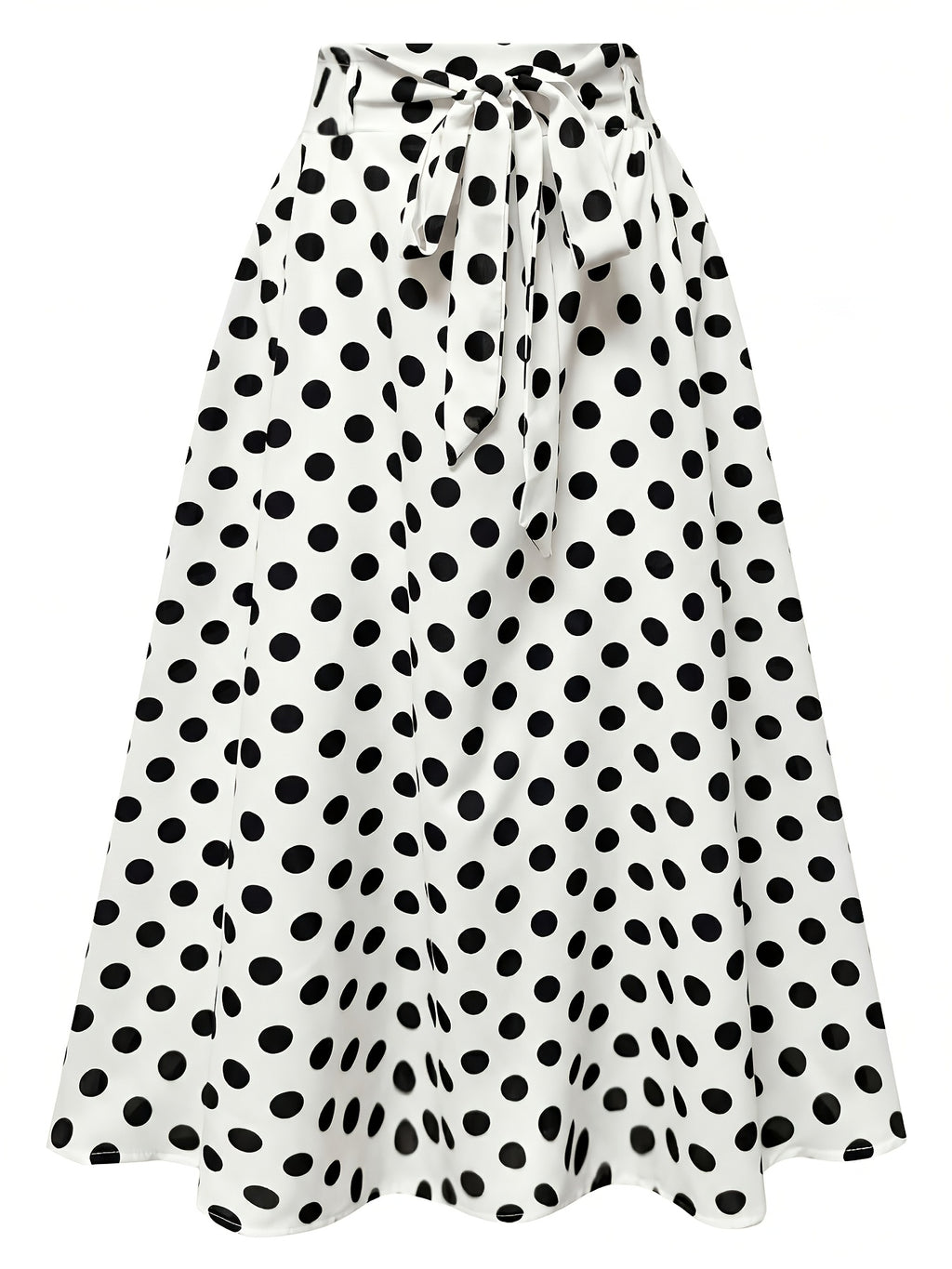 Hot Women's Trendy Fashion Color Block Casual Printed Waist-Tie Bow Elegant Versatile Commuter Style A-Line Skirt - White