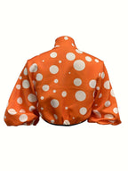 LN955 Autumn New Print Zipper Long Sleeve Women's Casual Short Jacket - Orange