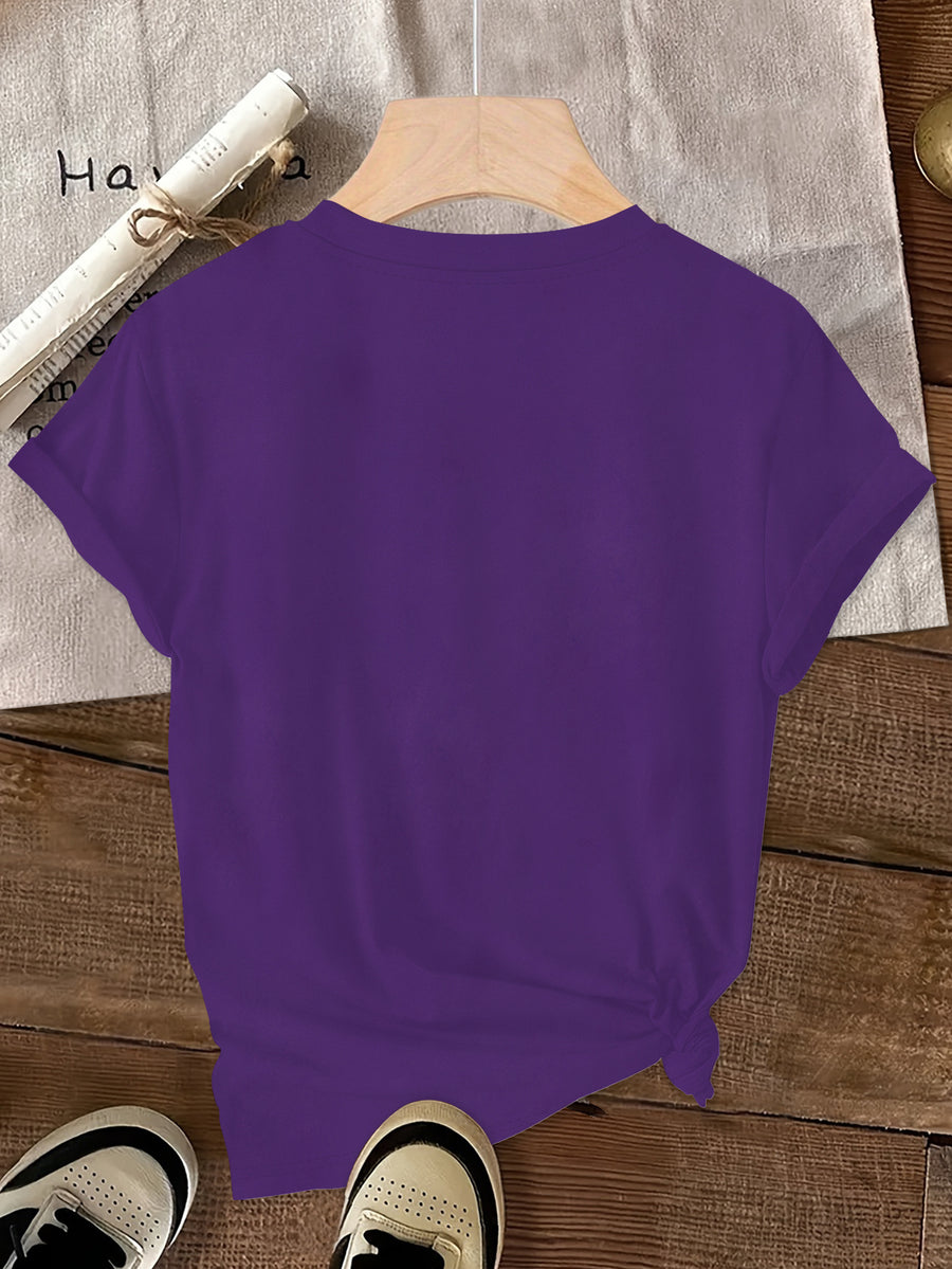 Disney Minnie with a Smile on Her Cheek Printed Fashion Women'S Round Neck Casual T-Shirt, Comfortable Fabric Short Sleeved, Round Neck Women'S T-Shirt, Worn in Spring And Summer - Purple